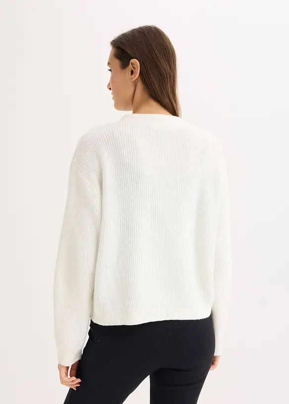 Kurze Strickjacke in weiß von hinten (im Anschnitt) - bonprix