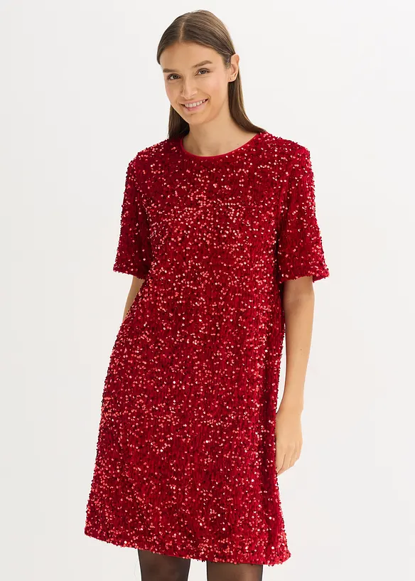 Minikleid mit Pailletten in rot von vorne (Totalaufnahme) - bonprix Minikleid mit Pailletten in rot von vorne (Totalaufnahme) - bonprix