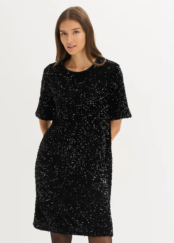 Minikleid mit Pailletten in schwarz von vorne (Totalaufnahme) - bonprix Minikleid mit Pailletten in schwarz von vorne (Totalaufnahme) - bonprix