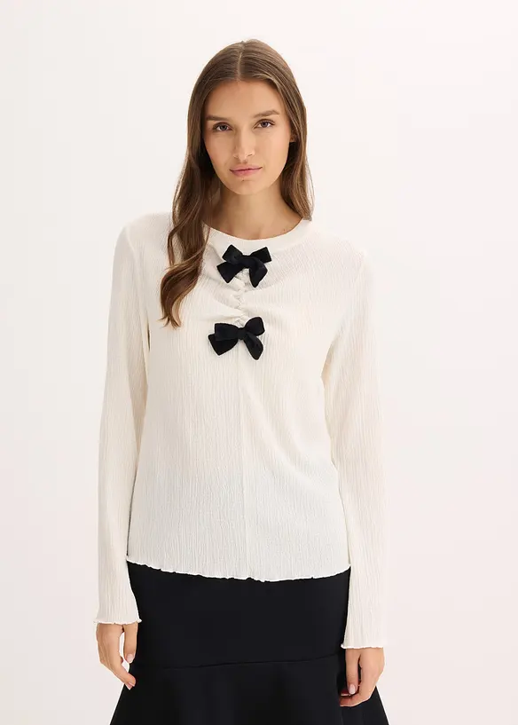 Langarmshirt aus strukturiertem Crêpe in weiß von vorne (im Anschnitt) - bonprix Langarmshirt aus strukturiertem Crêpe in weiß von vorne (im Anschnitt) - bonprix