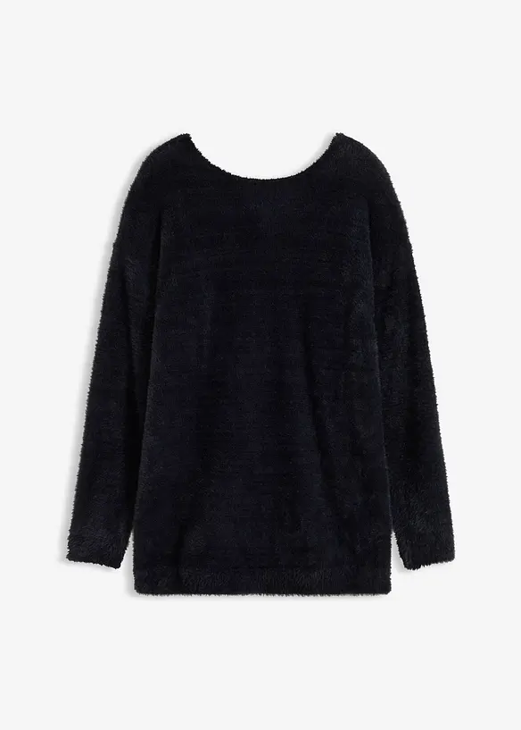 Longpullover aus weichem Federgarn in schwarz von vorne - bonprix Longpullover aus weichem Federgarn in schwarz von vorne - bonprix