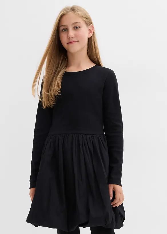 Minikleid aus reiner Bio-Baumwolle in schwarz von vorne (Totalaufnahme) - bonprix