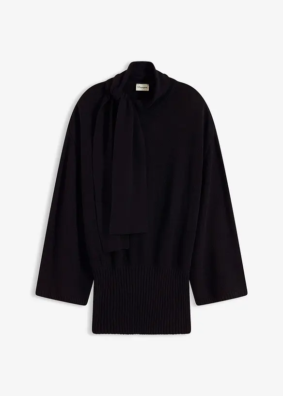 Oversize-Pullover aus softem Viskose-Mix in schwarz von vorne - bonprix