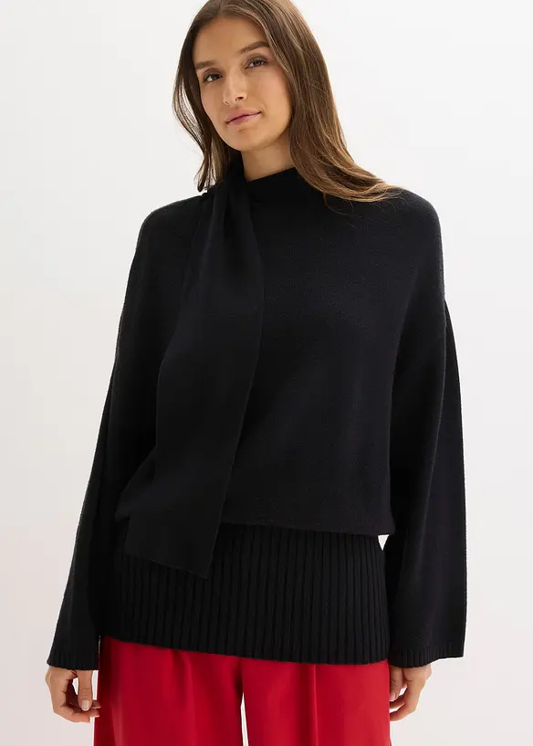 Oversize-Pullover aus softem Viskose-Mix in schwarz von vorne (im Anschnitt) - bonprix