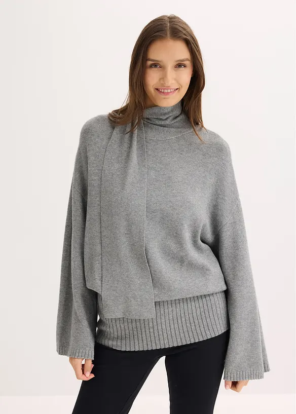 Oversize-Pullover aus softem Viskose-Mix in grau von vorne (im Anschnitt) - bonprix