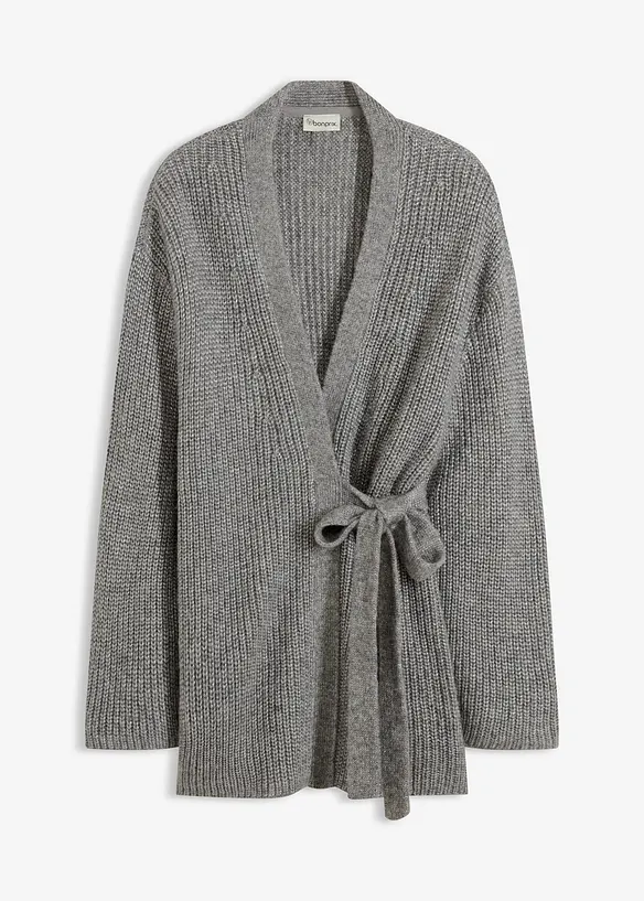 Oversize Wickelcardigan in grau von vorne - bonprix