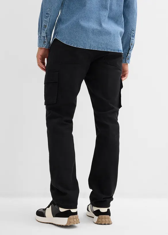 Relaxed Fit Thermo-Cargohose mit Dehnbund, Straight in schwarz von hinten - bonprix