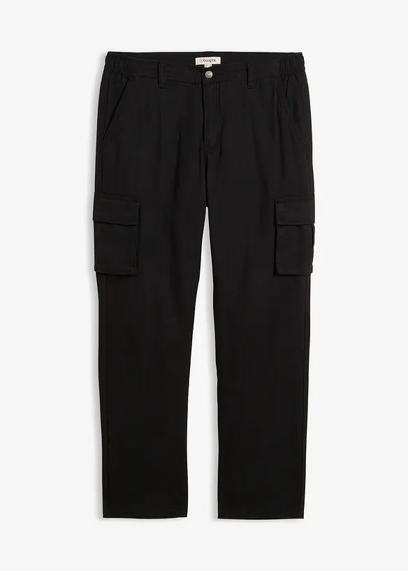 Relaxed Fit Thermo-Cargohose mit Dehnbund, Straight in schwarz von vorne - bonprix