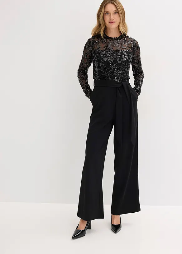 Overall mit Paillettenstickerei in schwarz von vorne (Totalaufnahme) - bonprix
