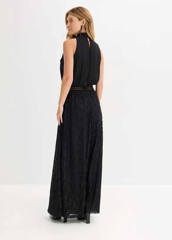 Maxikleid mit Spitzen-Rock in schwarz von hinten (Totalaufnahme) - bonprix