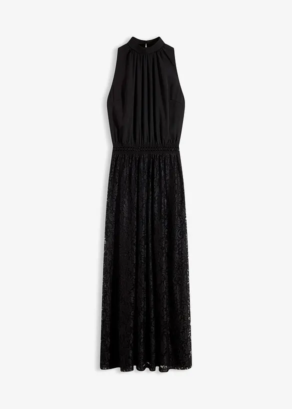 Maxikleid mit Spitzen-Rock in schwarz von vorne - bonprix