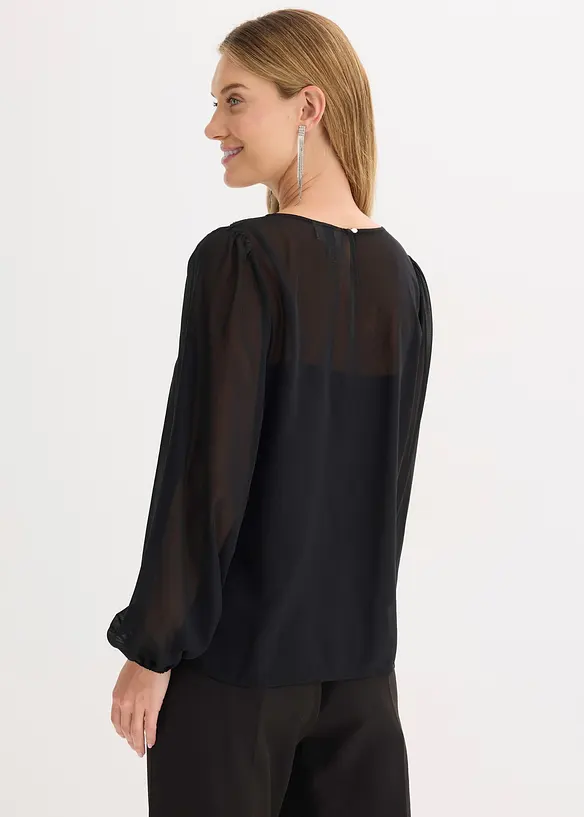 Chiffonbluse mit Strasssteinverzierung in schwarz von hinten (im Anschnitt) - bonprix