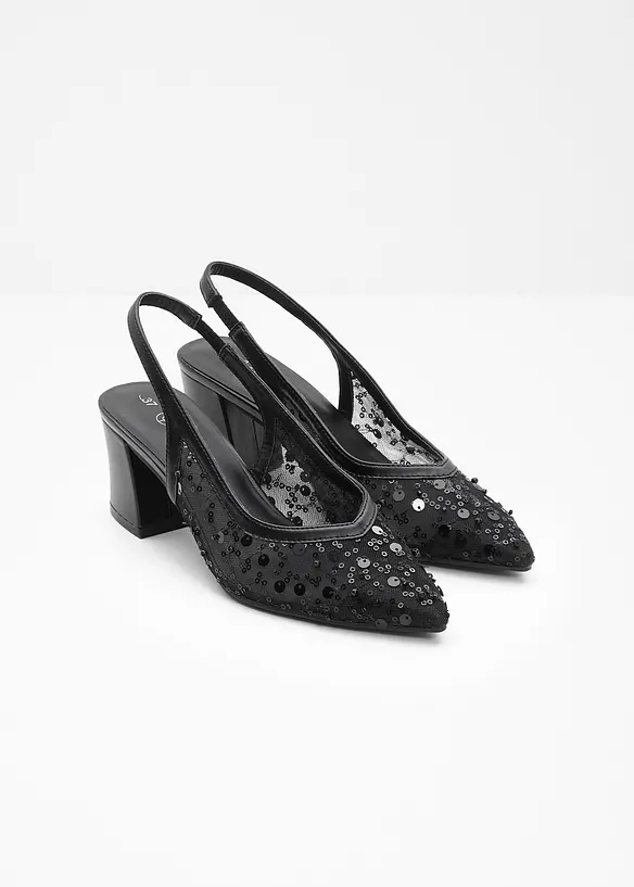 Slingpumps mit Pailletten in schwarz - bonprix