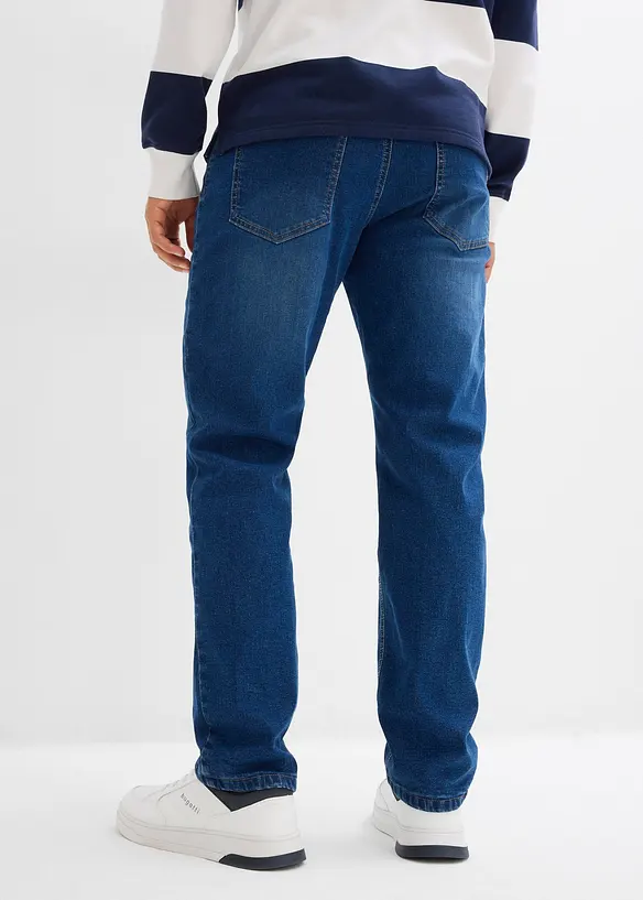 Thermo Relaxed Fit Jeans mit Dehnbund, Straight in blau von hinten - bonprix