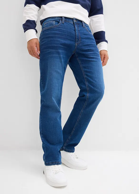 Thermo Relaxed Fit Jeans mit Dehnbund, Straight in blau von vorne - bonprix
