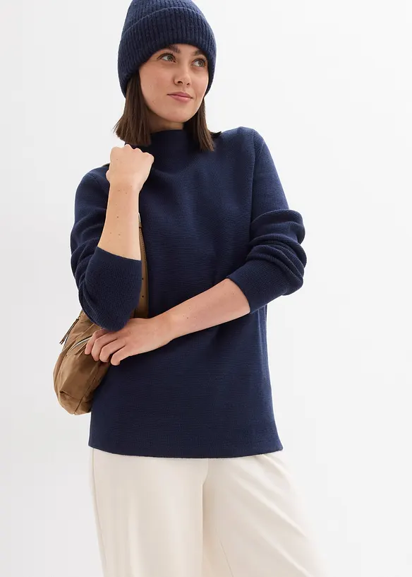 Pullover mit Stehkragen in blau von vorne (im Anschnitt) - bonprix