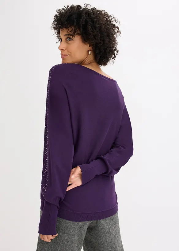 Feinstrickpullover mit Strass-Applikation in lila von hinten (im Anschnitt) - bonprix Feinstrickpullover mit Strass-Applikation in lila von hinten (im Anschnitt) - bonprix