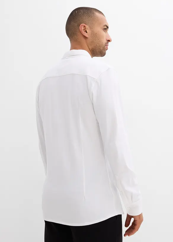 Super-Stretchhemd aus Baumwoll-Piqué in Slim Fit in weiß von hinten (im Anschnitt) - bonprix