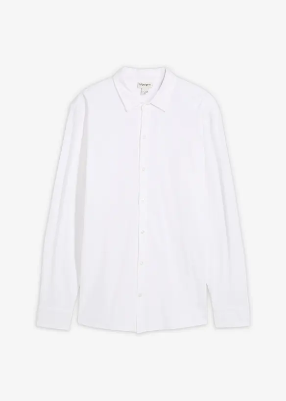 Super-Stretchhemd aus Baumwoll-Piqué in Slim Fit in weiß von vorne - bonprix