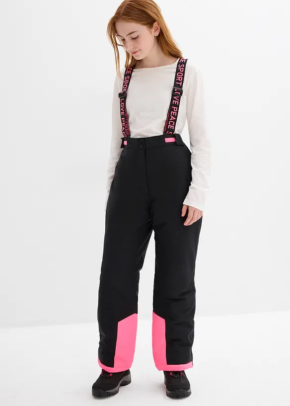 wasserdichte Skihose mit abnehmbaren Trägern in schwarz von vorne - bonprix