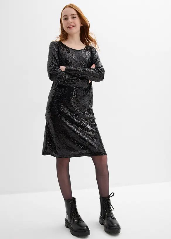 Paillettenkleid in schwarz von vorne (Totalaufnahme) - bonprix
