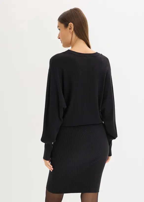 Strickkleid aus softem Viskose-Mix in schwarz von hinten (Totalaufnahme) - bonprix