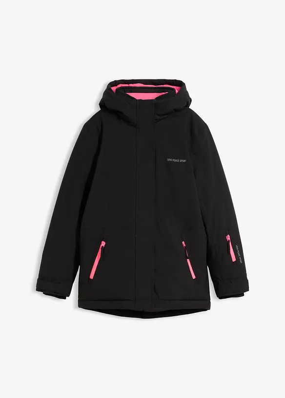 Wasserdichte Skijacke mit sportiven Details in schwarz von vorne - bonprix