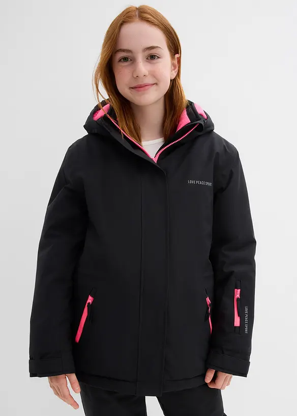 Wasserdichte Skijacke mit sportiven Details in schwarz von vorne (im Anschnitt) - bonprix