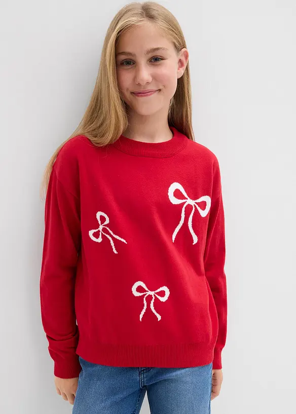 Feinstrickpullover mit Schleifendetails in rot von vorne (im Anschnitt) - bonprix