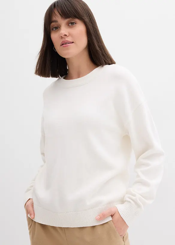 Oversize-Pullover aus reiner Baumwolle in weiß von vorne (im Anschnitt) - bonprix