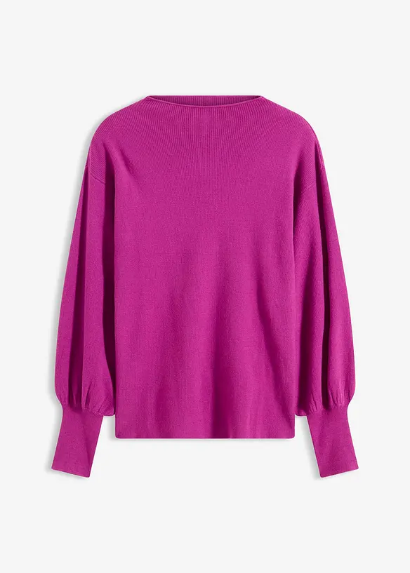 Strickpullover mit Ballonärmeln in lila von vorne - bonprix