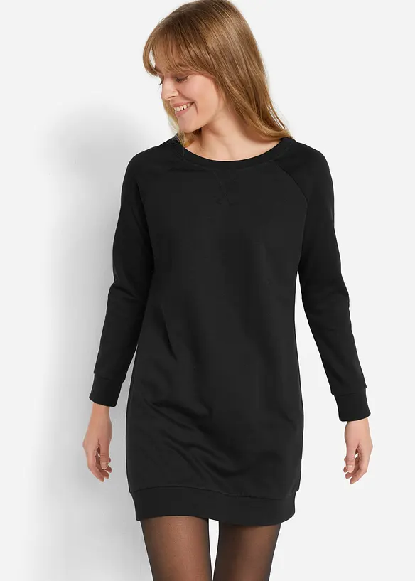 Sweatkleid in schwarz von vorne (Totalaufnahme) - bonprix