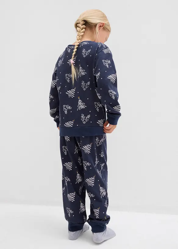 Pyjama aus reiner Bio-Baumwolle (2tlg. Set) in blau von hinten (Totalaufnahme) - bonprix
