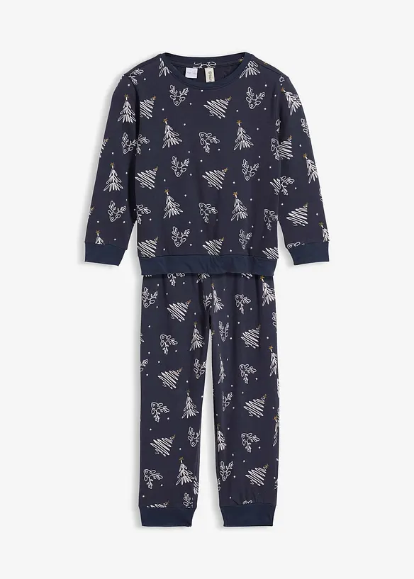 Pyjama aus reiner Bio-Baumwolle (2tlg. Set) in blau von vorne - bonprix