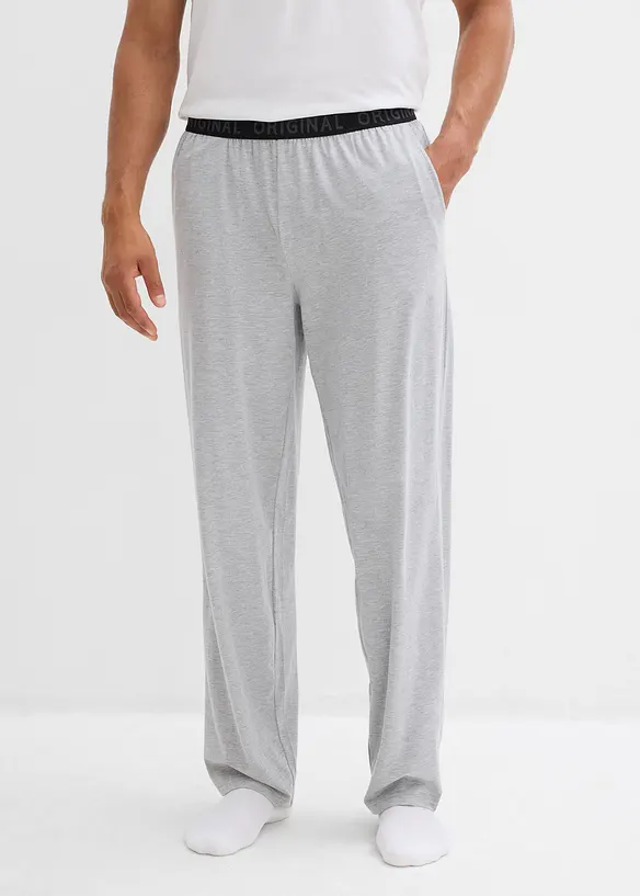 Pyjamahose aus reiner Baumwolle (2er Pack) in grau von vorne - bonprix