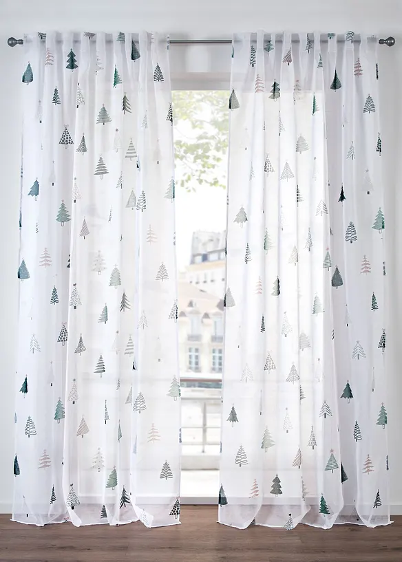 Gardine mit Tannenbaum Druck (1er Pack) in weiß - bonprix