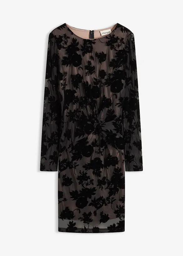 Minikleid aus feinem Mesh mit Flockprint in schwarz von vorne - bonprix Minikleid aus feinem Mesh mit Flockprint in schwarz von vorne - bonprix