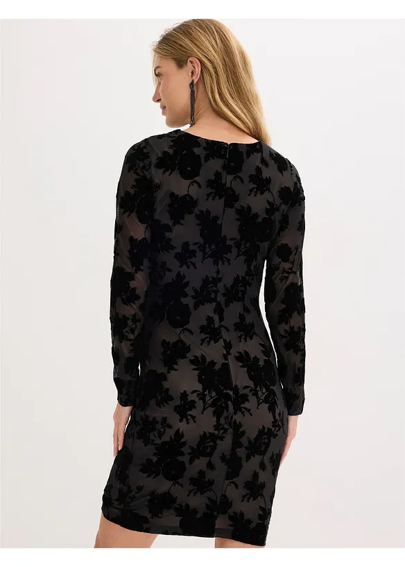 Minikleid aus feinem Mesh mit Flockprint in schwarz von hinten (Totalaufnahme) - bonprix Minikleid aus feinem Mesh mit Flockprint in schwarz von hinten (Totalaufnahme) - bonprix