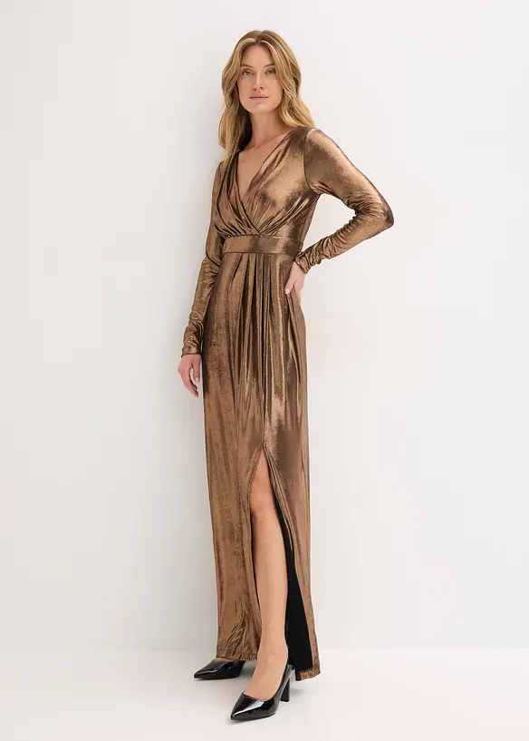 Abendkleid aus feinem Jersey mit Glanz in braun von vorne (Totalaufnahme) - bonprix