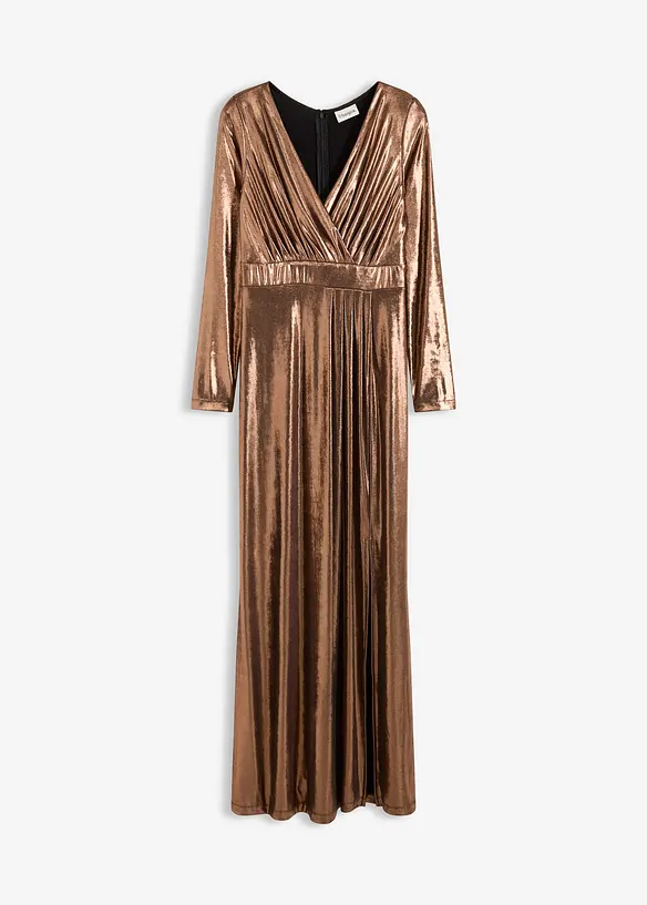 Abendkleid aus feinem Jersey mit Glanz in braun von vorne - bonprix