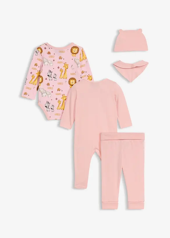 Baby Erstlings Set aus reiner Bio-Baumwolle (5-tlg.Set) in rosa von hinten - bonprix