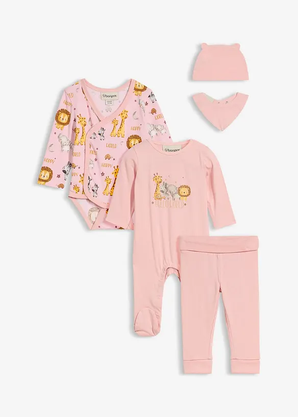 Baby Erstlings Set aus reiner Bio-Baumwolle (5-tlg.Set) in rosa von vorne - bonprix