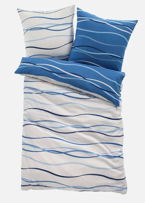 Wendbare Biber-Bettwäsche in blau von vorne - bonprix