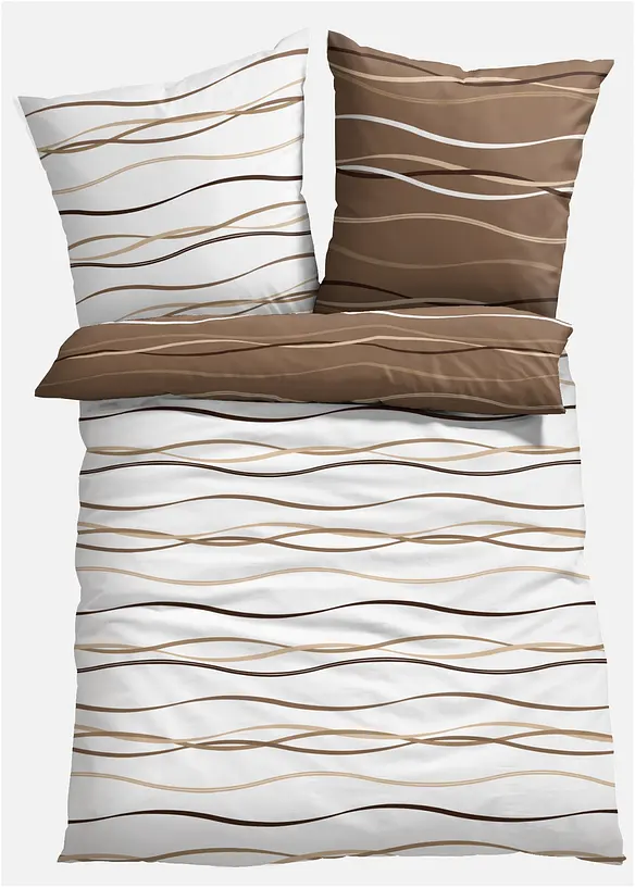 Wendbare Biber-Bettwäsche in beige von vorne - bonprix