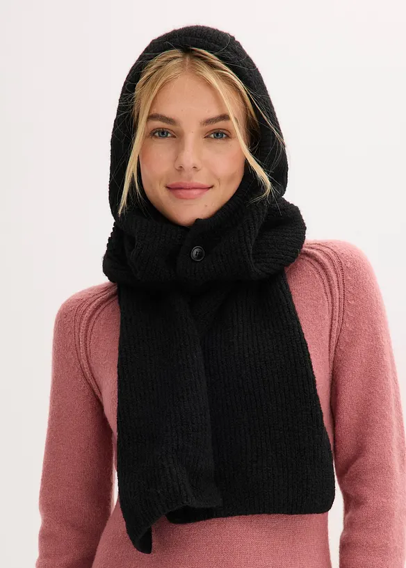 Kapuzenschal in schwarz von vorne (im Anschnitt) - bonprix
