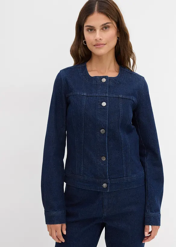 Jeansjacke mit Strass in blau von vorne (im Anschnitt) - bonprix Jeansjacke mit Strass in blau von vorne (im Anschnitt) - bonprix