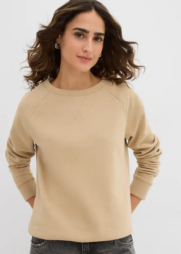 Basic Sweatshirt in beige von vorne (im Anschnitt) - bonprix
