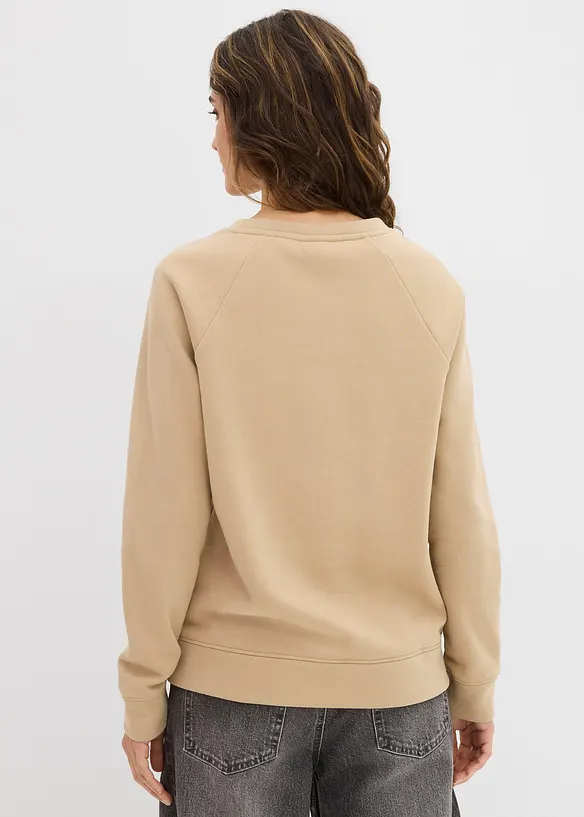 Basic Sweatshirt in beige von hinten (im Anschnitt) - bonprix