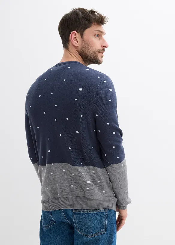 Pullover mit Weihnachtsmotiv in blau von hinten (im Anschnitt) - bonprix