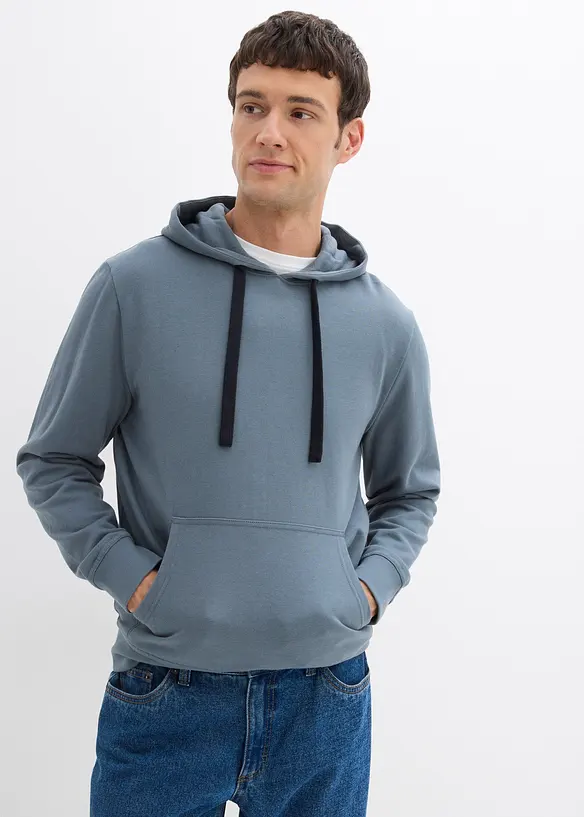 Hoodie aus reiner Baumwolle in blau von vorne (im Anschnitt) - bonprix